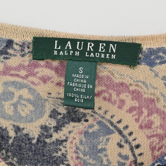 Ralph Lauren Womens Paisley Silk Top Size S Long Sleeve Boat Neck Comfort LRL - Picture 6 of 12